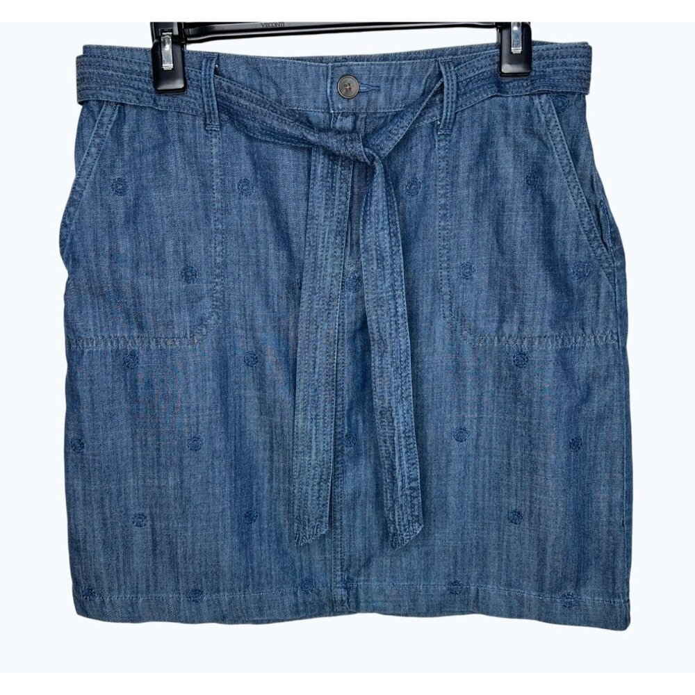 Talbots Embroidered Daisy A-Line Skirt Chambray Blue 8P - Picture 7 of 13